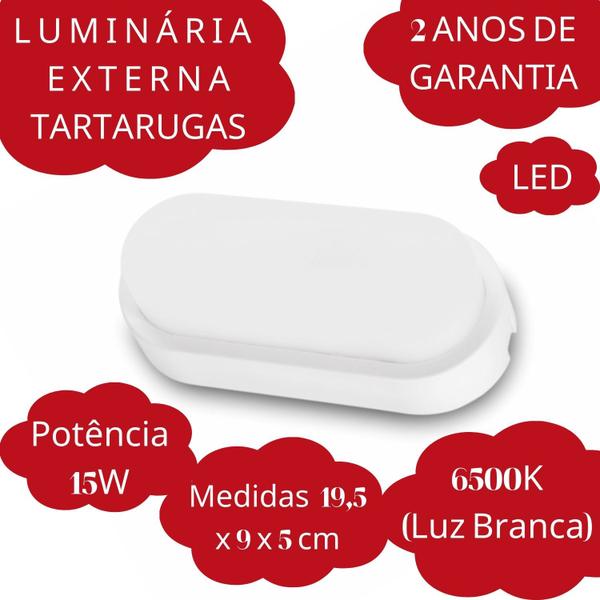 Imagem de Kit 2 Luminária Tartaruga Led 15w Branco Frio 1200 Lumens PP Autovolt IP65 A Prova De Água e Poeira Para Jardins Sacadas