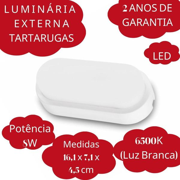 Imagem de Kit 2 Luminária Tartaruga Led 8W Branco Frio 6500K Ip65 A