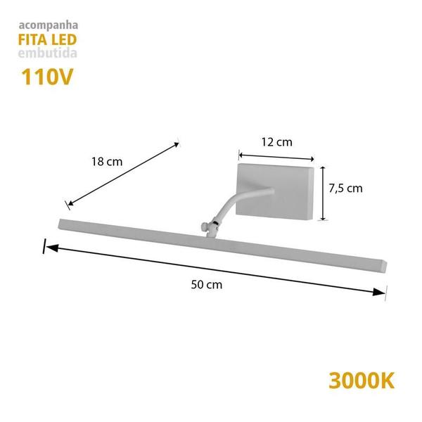 Imagem de Kit 2 Luminárias Arandela Espelho LED 3000K Preto 110V