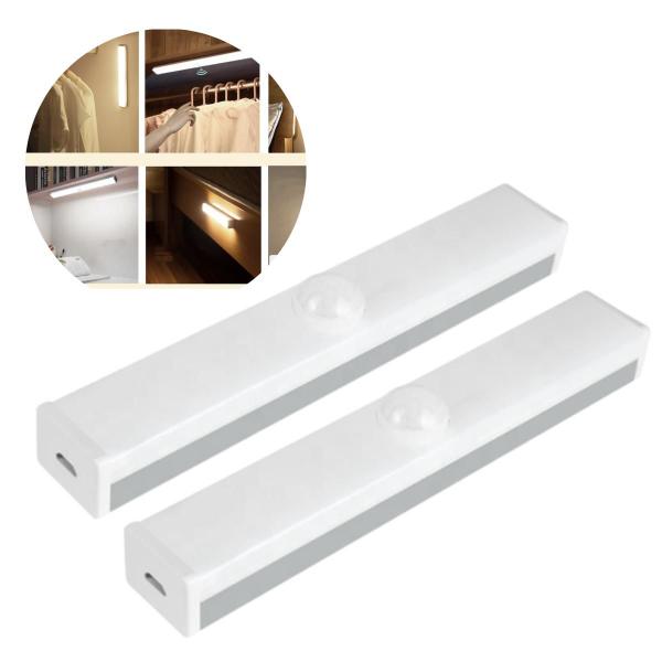 Imagem de Kit 2 Luminárias Barra Led De 30CM Com Sensor De Presença USB Para Armários Closets Nichos Escadas Gavetas Guarda Roupas