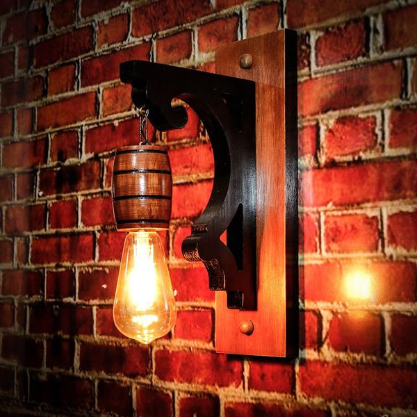 Kit 2 Luminárias de Parede Arandela Colonial Barril em Madeira Maciça