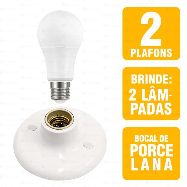 Imagem de Kit 2 Luminárias de Teto Plafon Taschibra Porcelana Redondo Com Lâmpadas