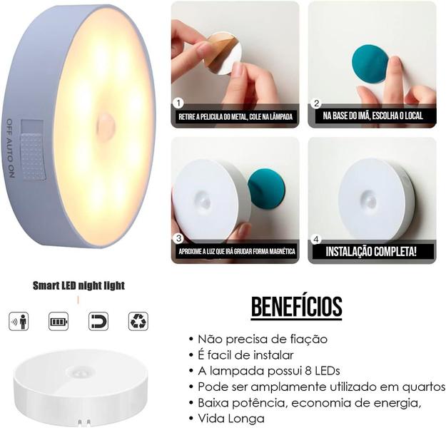 Imagem de Kit 2 Luminárias Led Com Sensor De Movimento Sem Fio Recarregável