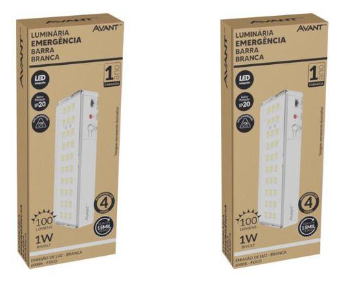 Imagem de Kit 2 Luminárias Led Luz De Emergência Barra 1w 6000k Avant