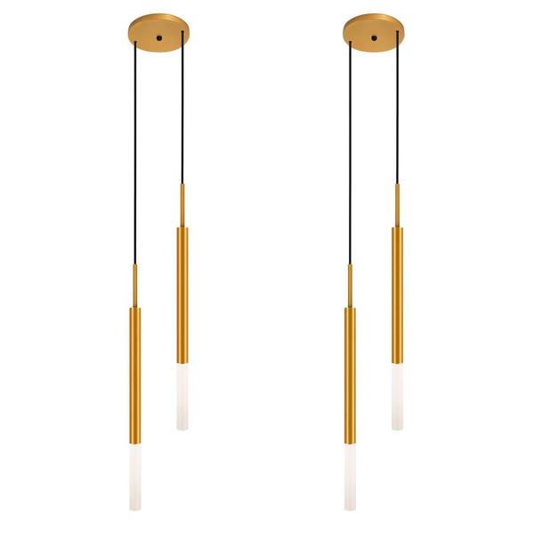 Imagem de Kit 2 Luminárias Pendente De Teto Tubo Duplo Difusor Dourado