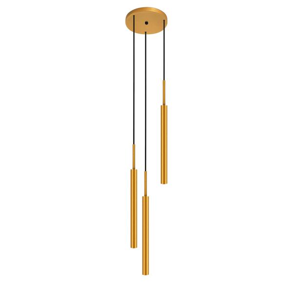 Imagem de Kit 2 Luminárias Pendente Teto Tubo Triplo Balcão Dourado