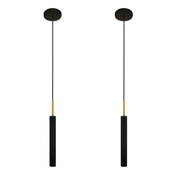 Imagem de Kit 2 Luminárias Pendente Tubo Teto Sala Preto Dourado 40Cm