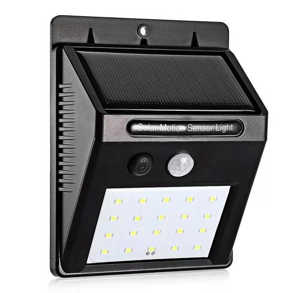 Kit 2 Luminárias Solar 30 Leds Sensor Movimento Luz Preto - Top Total Imagem de Kit 2 Luminárias Solar 30 Leds Sensor Movimento Luz Preto