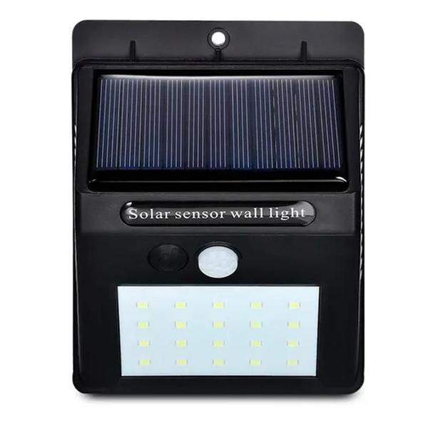 Kit 2 Luminárias Solar 30 Leds Sensor Movimento Luz Preto - Top Total Imagem de Kit 2 Luminárias Solar 30 Leds Sensor Movimento Luz Preto