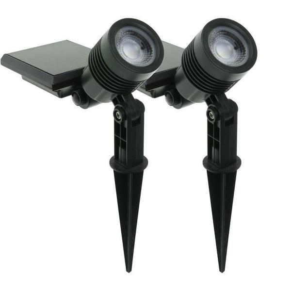 Imagem de Kit 2 luminarias solar jardim espeto spot preto 6000k 10lm