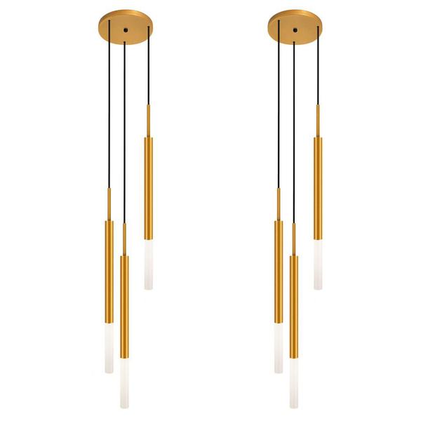 Kit 2 Luminárias Teto Pendente Tubo Triplo Difusor Dourado - SingleLight Imagem de Kit 2 Luminárias Teto Pendente Tubo Triplo Difusor Dourado