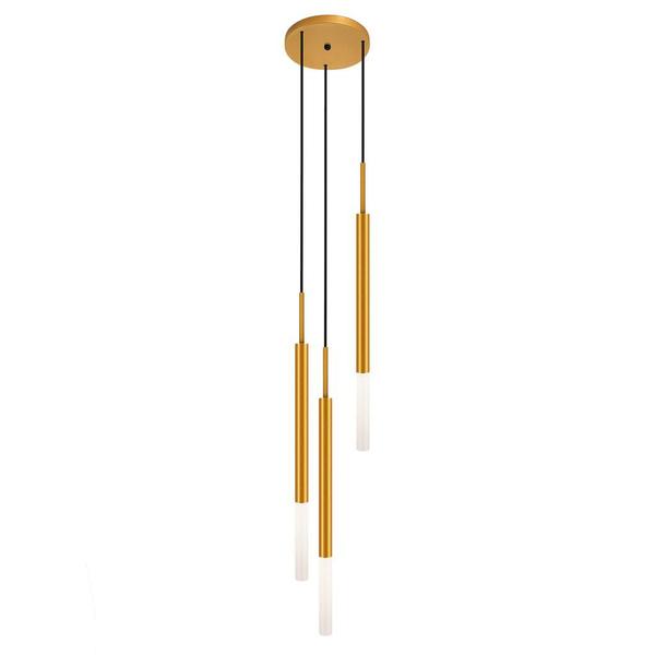 Kit 2 Luminárias Teto Pendente Tubo Triplo Difusor Dourado - SingleLight Imagem de Kit 2 Luminárias Teto Pendente Tubo Triplo Difusor Dourado
