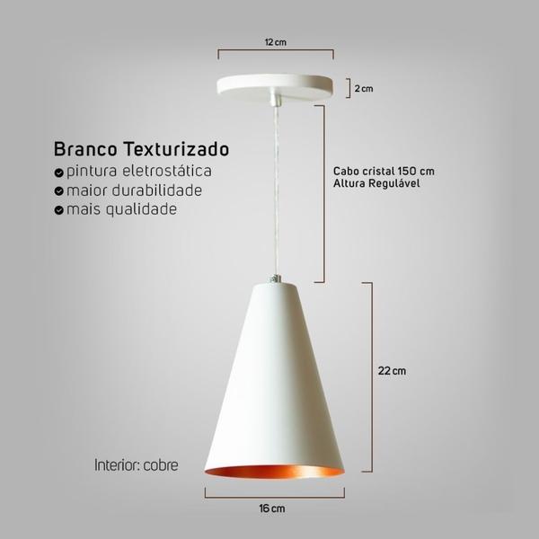 Imagem de Kit 2 Lustre Pendente Cone Branco Para Balcão