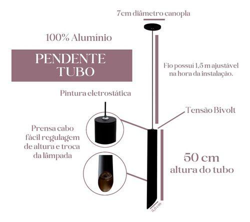 Imagem de Kit 2 Lustre Pendente De Teto Desing Tubo Cilindro Alumínio cor Preto 50cm 3w Bivolt