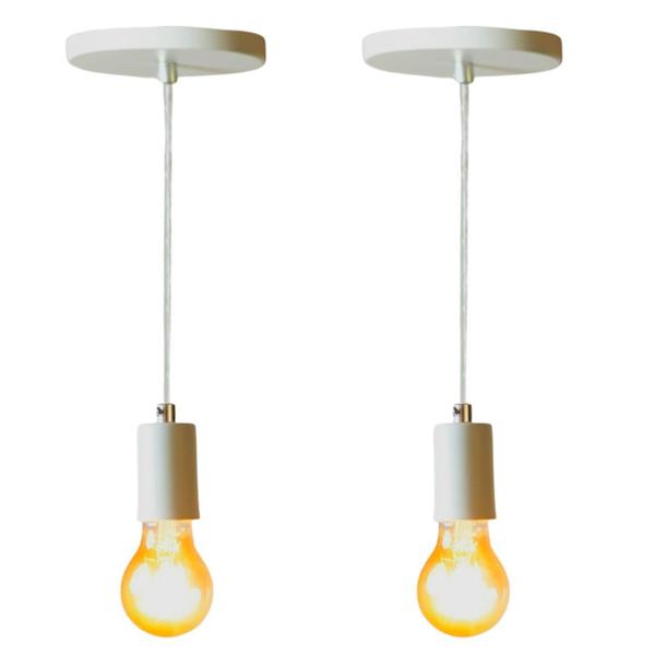 Kit 2 Lustre Pendente Industrial Branco Para Hall - Nova Lume Imagem de Kit 2 Lustre Pendente Industrial Branco Para Hall