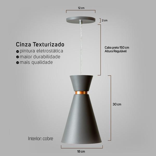 Imagem de Kit 2 Lustre Pendente Pequim Cinza Para Restaurante