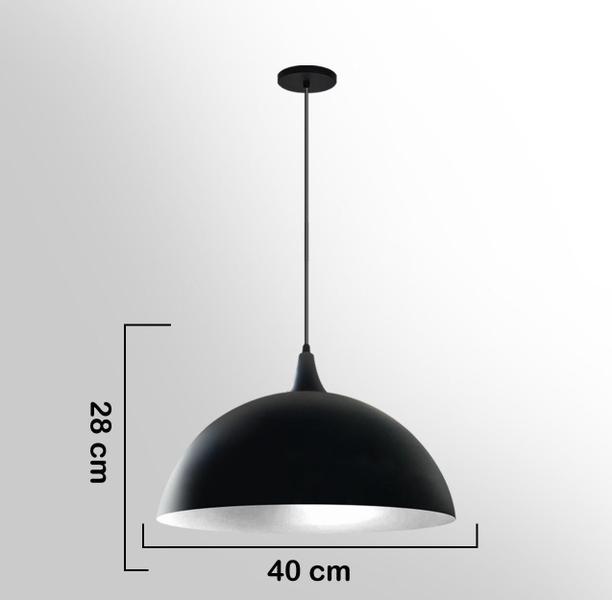 Imagem de Kit 2 Lustre Pendentes Meia Lua Chapéu 40 Cm Preto Branco