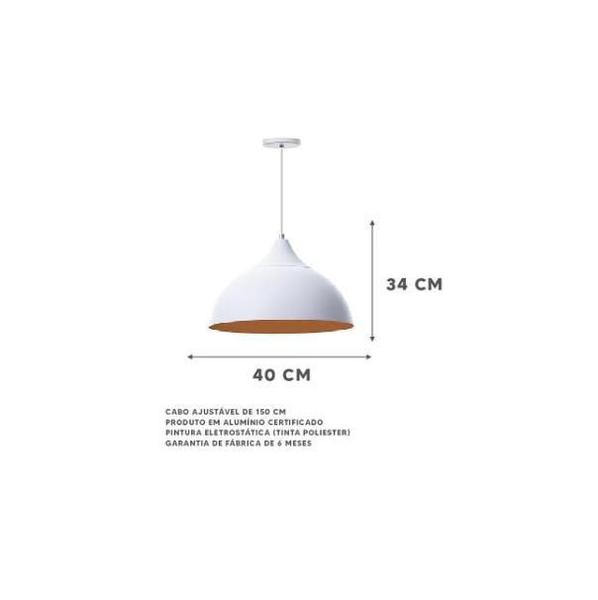 Imagem de Kit 2 Lustres Pendente Meia Lua Branco 40Cm Chapéu Branco