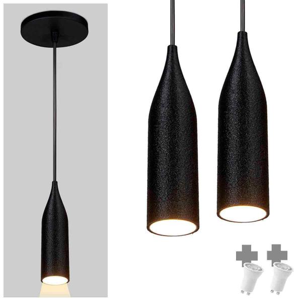 Imagem de Kit 2 Lustres Pendentes Design 3D - Abs174 - Preto + Led