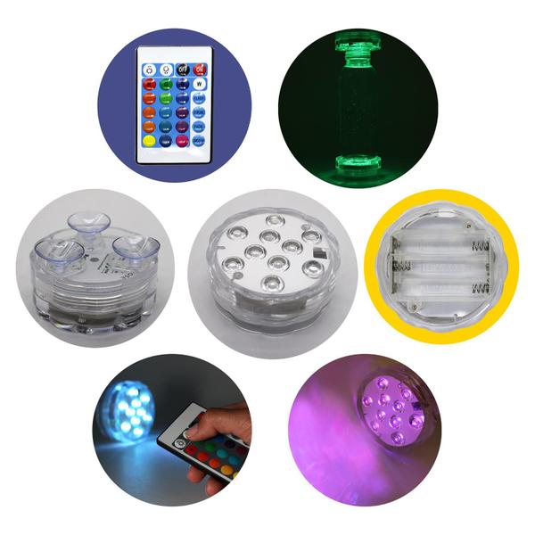 Imagem de Kit 2 Luz Led Piscina Colorida Controle Remoto Pilha Ventosa