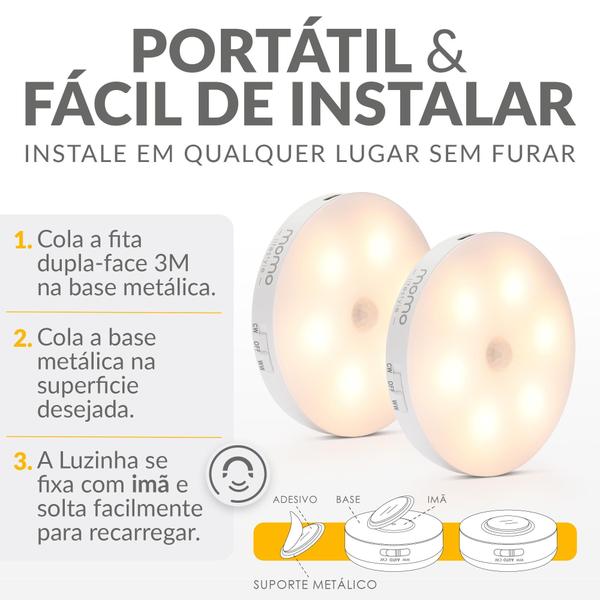 Imagem de Kit 2 Luzinha Momo Luminária Led Com Sensor De Presença Usb