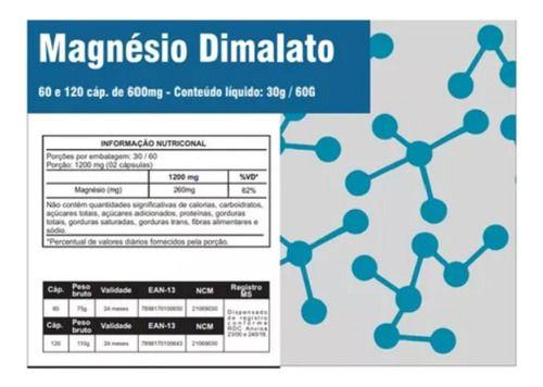 Imagem de Kit 2 Magnesio Dimalato Suplemento Alimentar Saude 120 Caps