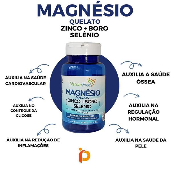 Imagem de Kit 2 Magnésio Quelato Zinco + Boro + Selênio 60 Cápsulas 400mg