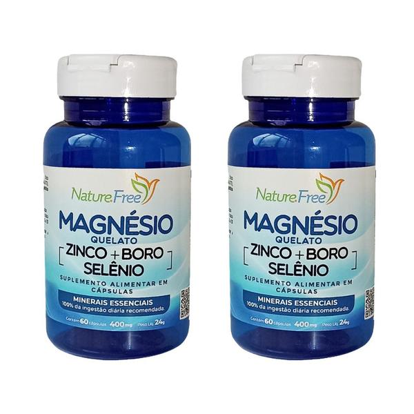 Imagem de Kit 2 Magnésio Quelato Zinco + Boro + Selênio 60 Cápsulas 400mg