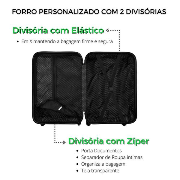 Imagem de Kit 2 Malas de Viagem Para Bordo Fibra Rígida ABS Rodas Dupla 360