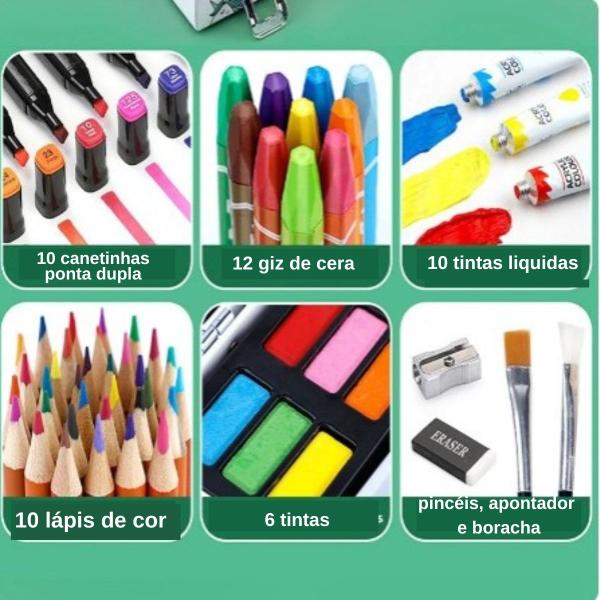 Imagem de kit 2 maleta dos sonhos pintura infantil lapis aquarela canetinha para colorir escolar para menino e menina