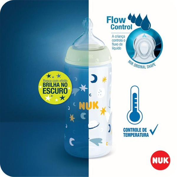 Imagem de Kit 2 Mamadeira First Choice Brilha No Escuro 300ml Azul Nuk