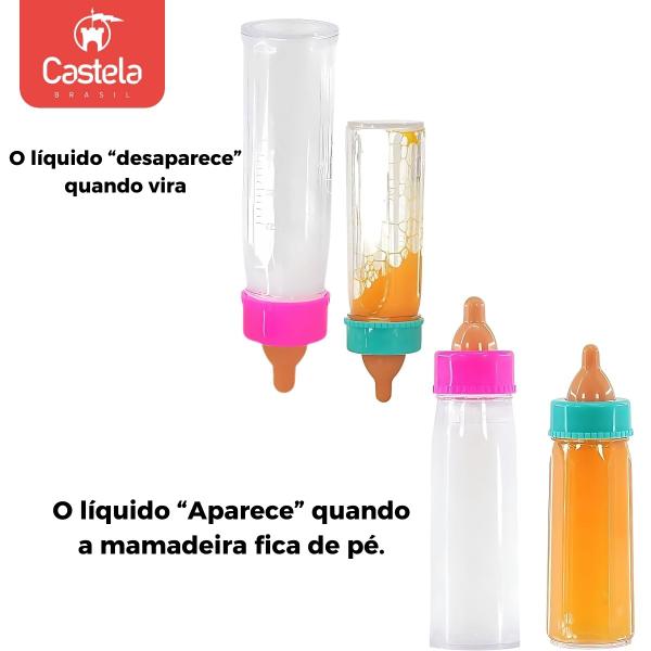 Imagem de Kit 2 Mamadeira Mágica Leite e Suco Boneca Brinquedo Castela