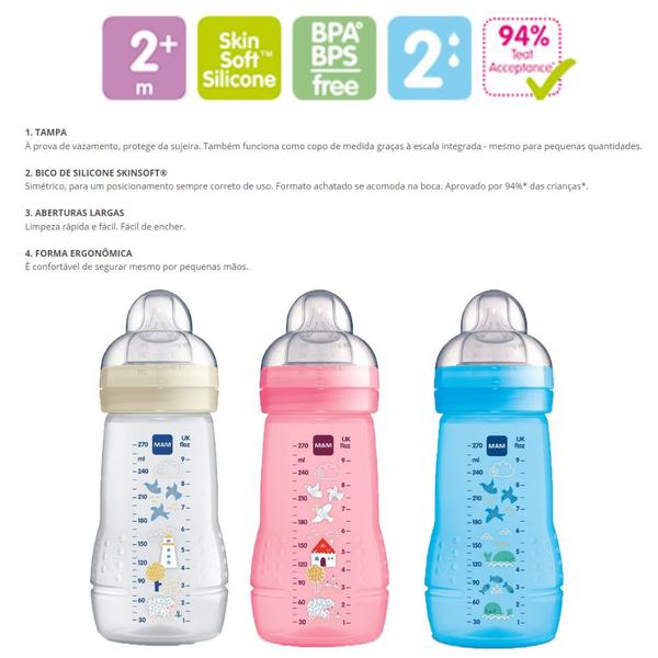 Kit 2 mamadeira mam easy active - 270ml (2+ meses) Imagem de Kit 2 mamadeira mam easy active - 270ml (2+ meses)