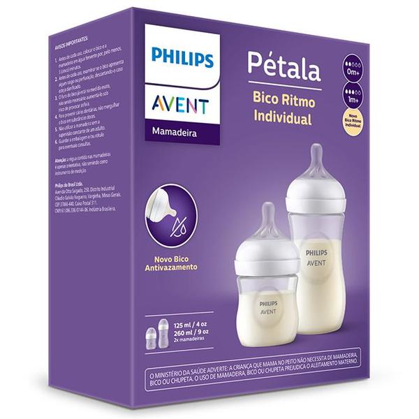 Imagem de Kit 2 Mamadeira Philips Avent Pétala Anti-Cólica 125ml e 260ml Transparente