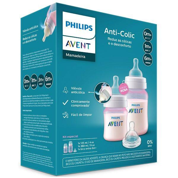 Imagem de Kit 2 Mamadeiras Classica Rosa 125ML e 260ML + 1 Bico 6M+ Philips AVENT SCY119/14