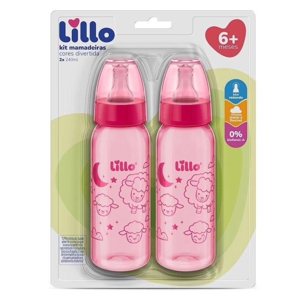 Imagem de Kit 2 Mamadeiras Divertidas 240ml Bico 6+ Meses Azul Lillo