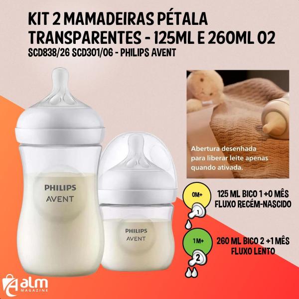 Imagem de Kit 2 Mamadeiras Pétala Transparentes - Pack 125ml e 260ml 02 Petala - Philips Avent