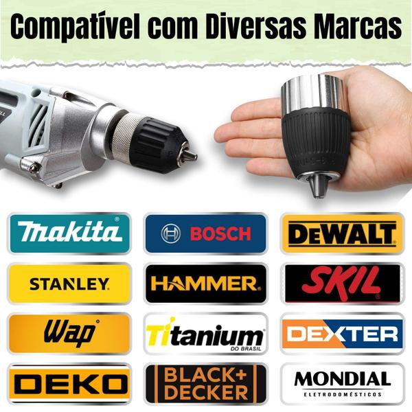 Imagem de Kit 2 Mandril Aperto Rápido 1/2 x 1-10mm (3/8) Universal Reforçado Castanhas Taladro Parafusadeira Furadeira Broca 