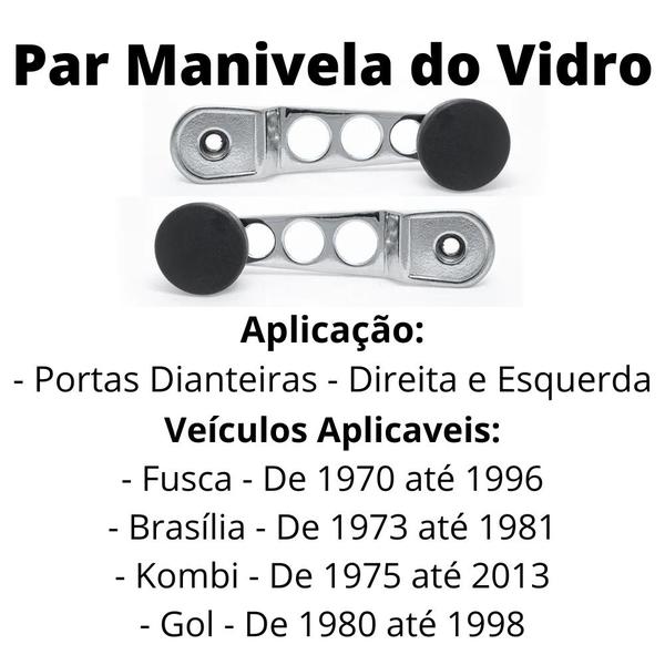 Imagem de Kit 2 Manivelas Cromada Sport Vidro Fusca Brasília Gol Kombi