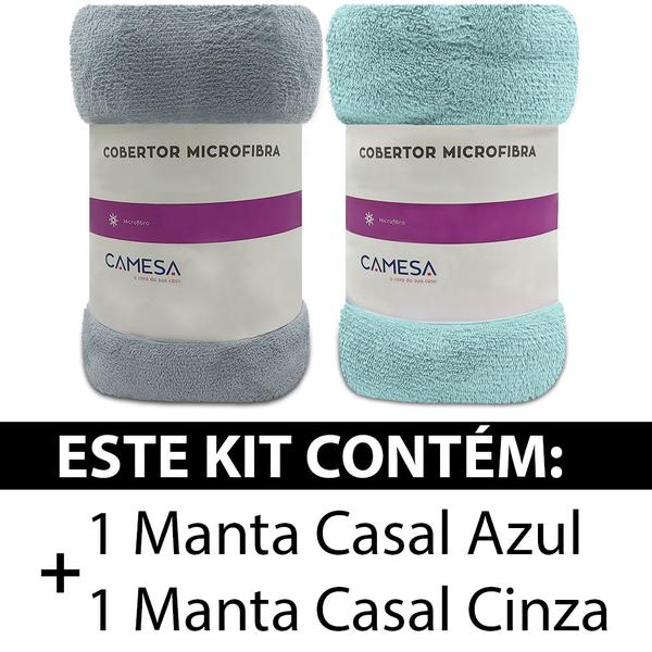 Imagem de Kit 2 Manta Cobertor Casal Microfibra Soft Macia Fleece 180x220cm Camesa - Emcompre