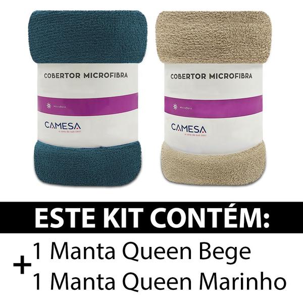 Imagem de Kit 2 Manta Cobertor Queen Microfibra Soft Macia Fleece 220x240cm Camesa - Emcompre