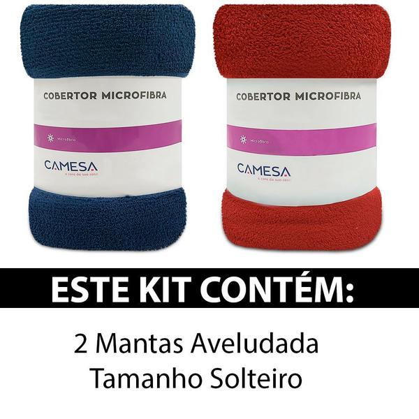 Imagem de Kit 2 Manta Cobertor Solteiro Microfibra Soft Macia Fleece 150x220cm Camesa - Emcompre