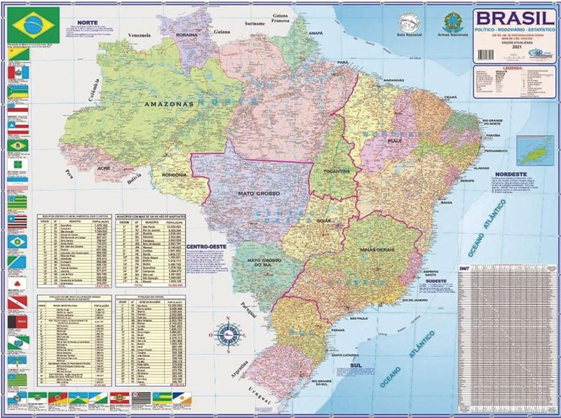 Imagem de Kit 2 Mapa: Mundi + Brasil Escolar Atlas Rodoviário Estatístico