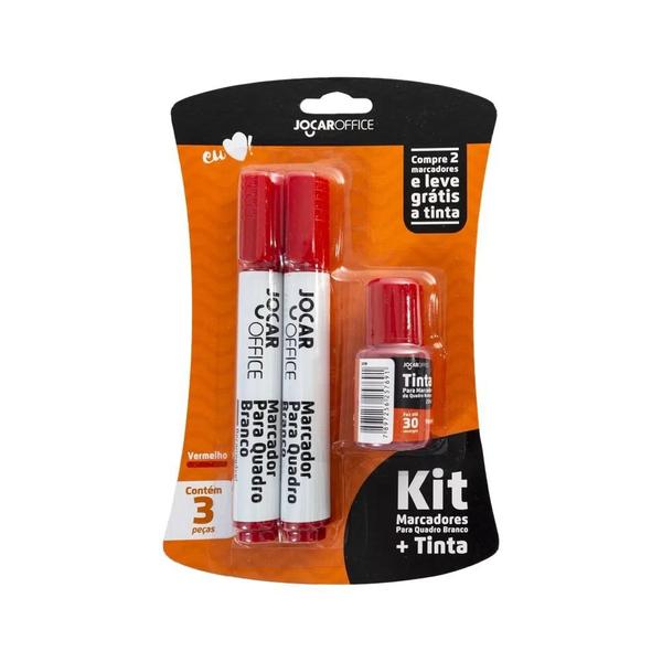 Imagem de Kit 2 Marcador Quadro Branco Vermelho + Tinta 2 Marcadores