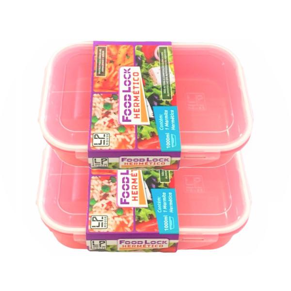 Kit 2 Marmitas Plástica Hermética Com Trava E Divisória 1L - LP House Imagem de Kit 2 Marmitas Plástica Hermética Com Trava E Divisória 1L