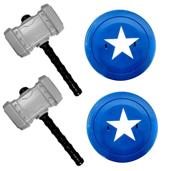 Kit 2 Martelos e 2 Escudos de Super-Herói Infantil Toy Master Imagem de Kit 2 Martelos e 2 Escudos de Super-Herói Infantil Toy Master