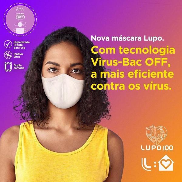 Imagem de Kit 2 mascaras dupla camada antiviral sem costura lavavel virus bac-off lupo