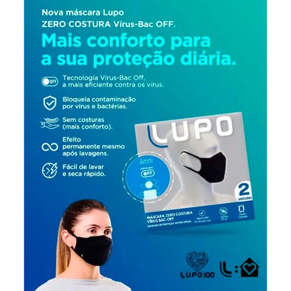 Imagem de Kit 2 Mascaras Lavável Sem Costura Virus Bac Off Lupo