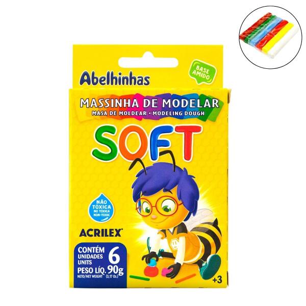 Imagem de kit 2 Massinha de Modelar Acrilex Soft Abelinhas 6 Cores 90g