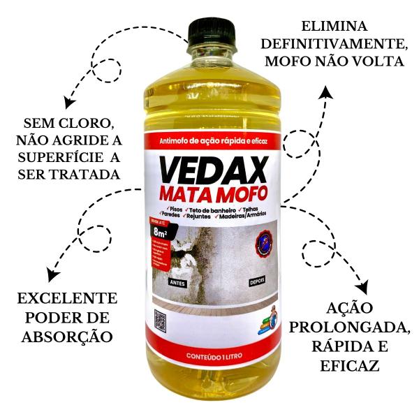 Imagem de Kit 2 Mata Mofo Vedax 1 Litro Antimofo Guarda Roupa Parede Banheiro Anti Bolor ArmárioMadeira